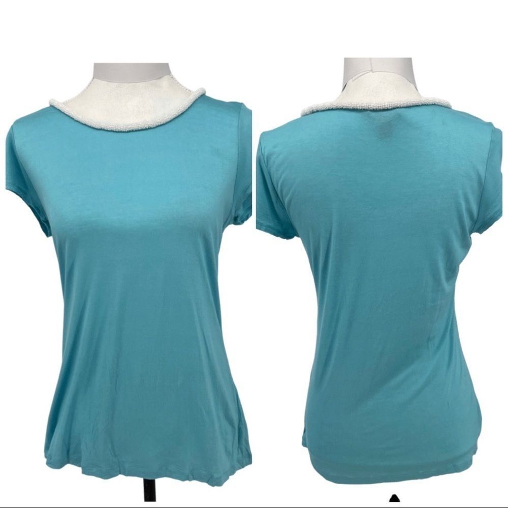 Banana Republic turquoise with beaded collar tshirt